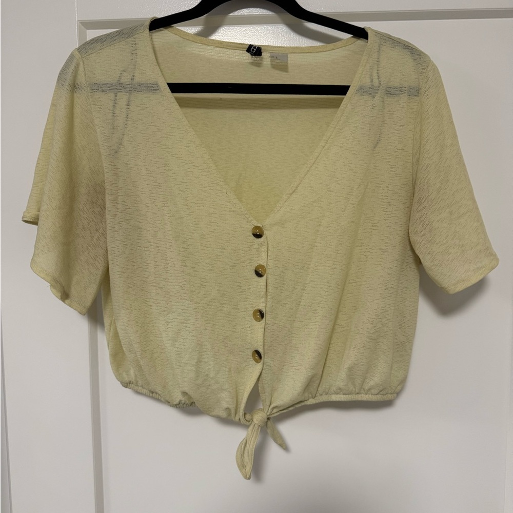 Yellow Button-Down Tie-Front Top